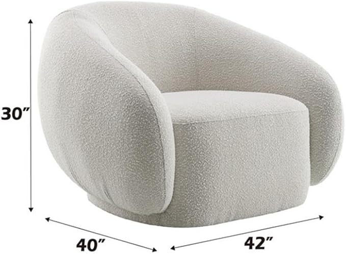 BOWERY HILL Contemporary Swivel Accent Chair 42 W x 40 D x 30 H Boucle Fabric Upholstered in Beige Plush Foam Cushion Modern Style 360-Degree Rotation Living Room or Reading Nook Seating