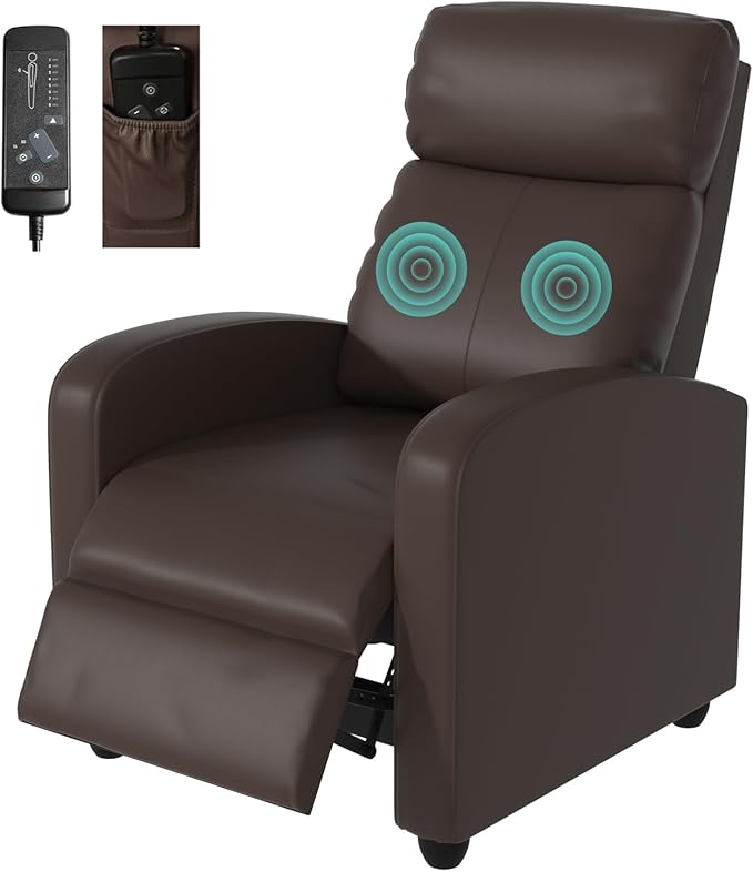 MKDLUFEI Massage Recliner Chair Single Sofa Chair with Remote Control Adult Chair Recliner Living Room Recliners with Pu Leather Push Back Backrest Brown