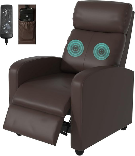 MKDLUFEI Massage Recliner Chair Single Sofa Chair with Remote Control Adult Chair Recliner Living Room Recliners with Pu Leather Push Back Backrest Brown