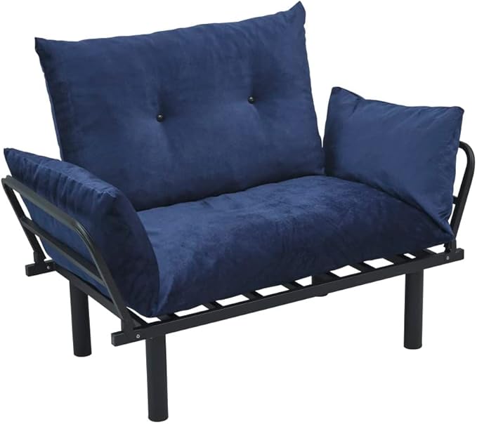 49 Mini Couch with Mattress Included Small Loveseat Sofa Chair for Small Space Oversized Accent Chair and a Half Metal Frame (Blue)