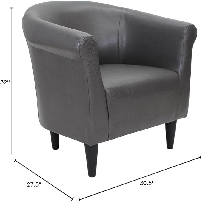 Pemberly Row Traditional Club Chair Faux Leather Slate Gray Finish 32 H x 30.5 W x 27.5 D Lightweight Accent Chair Padded Seat for Comfort Contemporary Design for Living Room or Bedroom