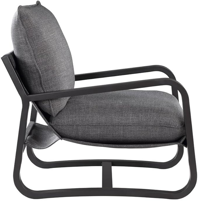 Pemberly Row Sling Chair Charcoal Gray Polyester Fabric Bronze Metal Frame 27.75 W x 35 D x 33 H Reversible Detachable Cushions Comfortable Modern Accent Chair for Living Room or Reading Nook