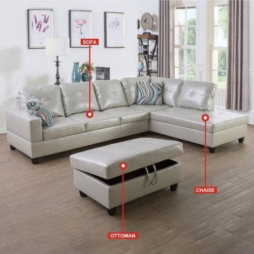 Leather Sectional Sofa SetL Shaped SofaSectional Sofa for Living Room Living Room Furniture Sets Apply to Apartment and Home(Leather Sectional Couch+Hydraulic Rod Ottoman) Powder