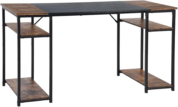 FurnitureR Home Office Desk Wood Top L47.2 Contemporary Writing Table with 4 Storage Shelves for Home Office Study Living Room Computer Desk Brown&ampBlack