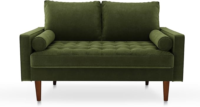 SILKIR Velvet Loveseat Sofa Love Seats Furniture for Small Spaces Mid-Century Modern Loveseats for Living Room Love Seat Couch 58 Inches Olive Green