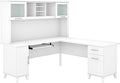 Bush Furniture Somerset L Shaped Desk with Hutch in White | Corner Computer Table with Drawers Cabinets and Pullout Keyboard/Laptop Tray for Home Office