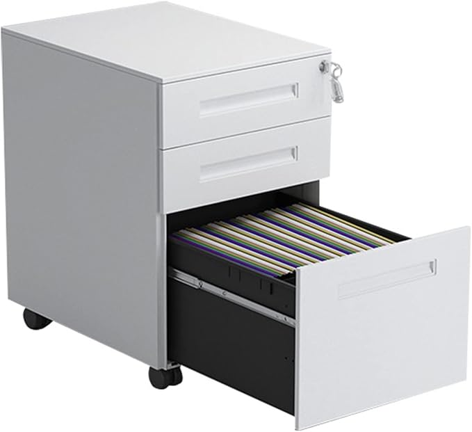 HASMI Filing Cabinet 3 Drawer Metal Mobile File Cabinet with Lock Under Desk Filing Cabinet for Legal/Letter/A4 File Fully Assembled with Wheels Storage Cabinet (Color : White)