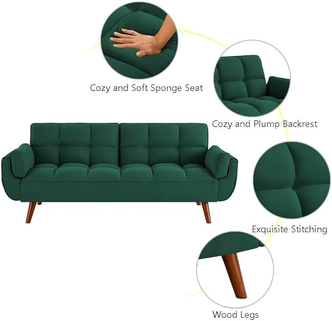 Convertible Sofa Bed Folding Loveseat Couch Modern Futon Recliner Sleeper with Adjustable Backrest Green