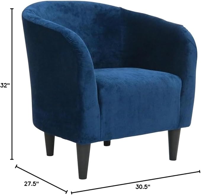 Pemberly Row Traditional Polyester Fabric Curved Tub Chair Blue Finish 32 H x 30.5 W x 27.5 D Padded Seat Durable Construction Stylish Accent Chair for Living Room or Bedroom Seating