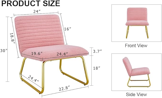 Modern Minimalist Pink Plush Fabric Single Person Sofa Chair with Golden Metal Legs. Suitable for Living Room Bedroom Club Comfortable Cushioned Single Person Leisure Sofa RR79