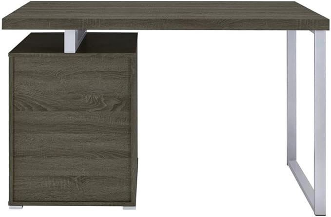 Pemberly Row 3-Drawer Office Desk Weathered Gray Wood and Silver Metal 47.25 W x 23.5 D x 30 H File Cabinet Contemporary Design Sleek Workspace for Home Office or Study Room