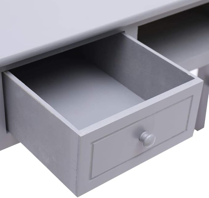 Wooden Writing Desk Modern Simple Home Office Computer Laptop Writing Desk with 2 Drawers and 1 Open Compartment Gray 43.3x17.7x29.9 Wood-86