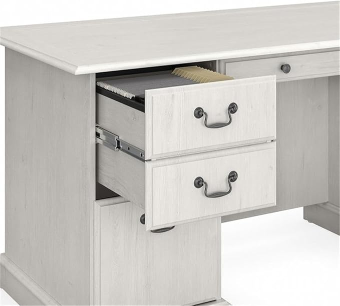 Scranton &amp Co Traditional Executive Desk Wood Construction Linen White Oak Finish 66W x 30D Lockable Drawers Breakfront Design Sturdy Computer Desk for Home Office or Workspace