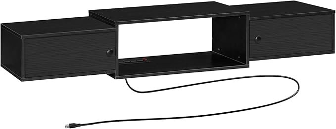 HOOBRO 55 Floating TV Stand with Power Outlets Modern Wall Mounted Media Console Shelf with Doors Entertainment Center for Under TV Storage for Living Room Bedroom Black BK11UDS01