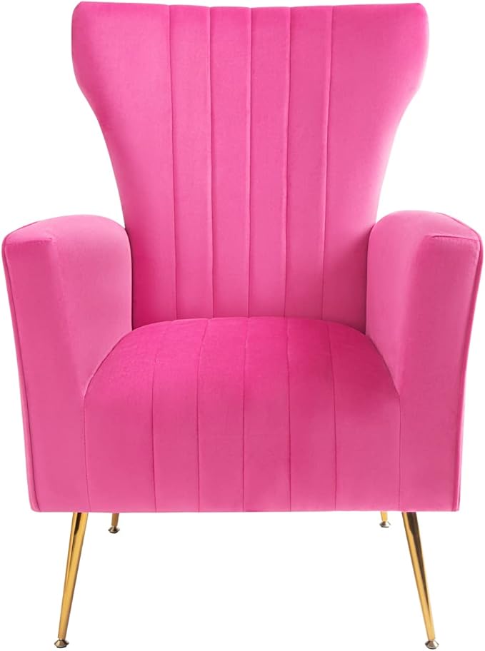Velvet Accent Chair Wingback Arm Chair with Gold Legs Upholstered Single Sofa for Living Room Bedroom