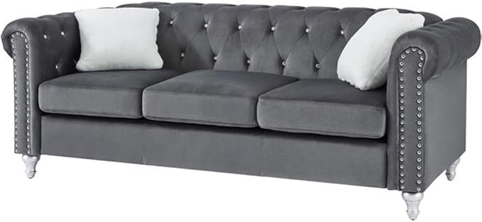 Glory Furniture Raisa Velvet Sofa in Gray