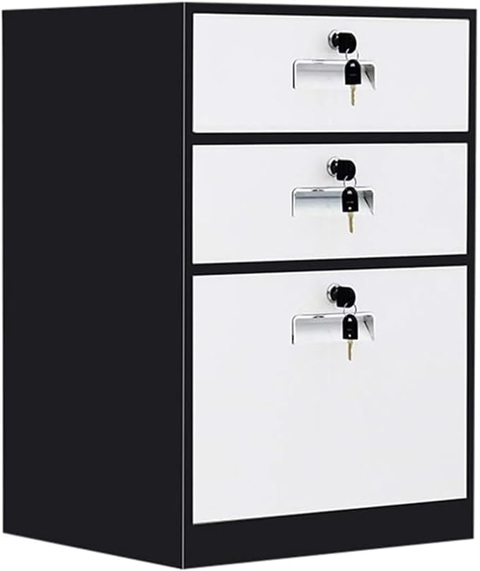 File Cabinet Three-Drawer File Cabinet Metal Desk Side Cabinet Bedside Cabinet Office File Cabinet Under Desk Storage(Color:B)