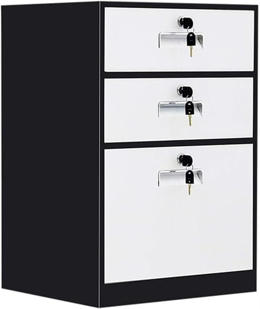 File Cabinet Three-Drawer File Cabinet Metal Desk Side Cabinet Bedside Cabinet Office File Cabinet Under Desk Storage(Color:B)