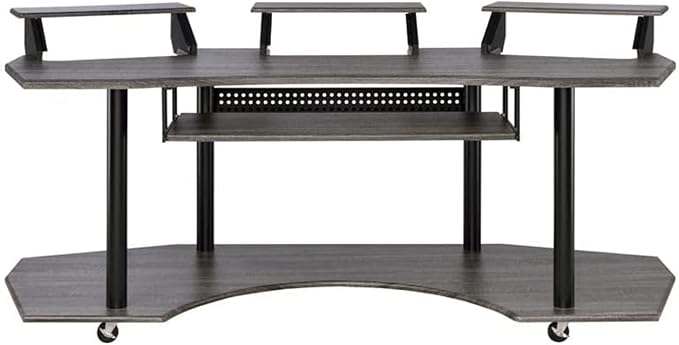 Acme Eleazar Wooden 4-Shelf Music Recording Studio Desk in Black Oak
