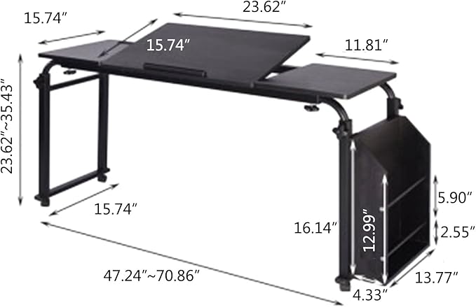 Mobile Stretchable DeskHeight Adjustable and Tilt Laptop Desk with Wheels Storage Desk Home Office Computer Workstation (Style 1Black)