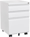 3-Drawer Mobile Filing Cabinet with Lock Legal/Letter Sized Office Storage Cabinet Metal Suitable for Offices and Study Rooms(White)