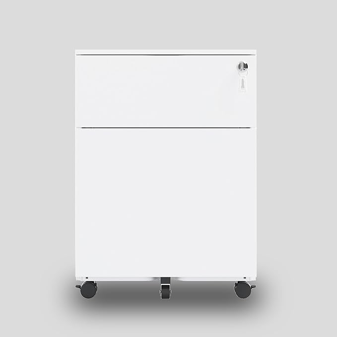 2 Drawer File Cabinet with Lock &amp Wheels Under Desk Metal Filing Cabinet Steel Small Rolling File Cabinet with 2 Keys for Letter/Legal/A4 Size Fully Assembled Except Wheels (White)