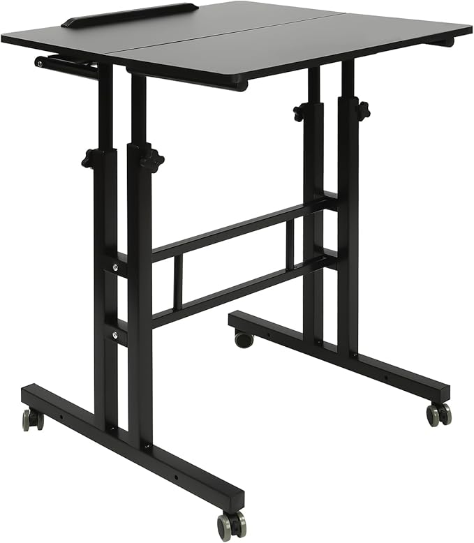 Mobile Standing Desk Adjustable Workstation with Wheels Portable Laptop Cart for Standing or Sitting (Black)