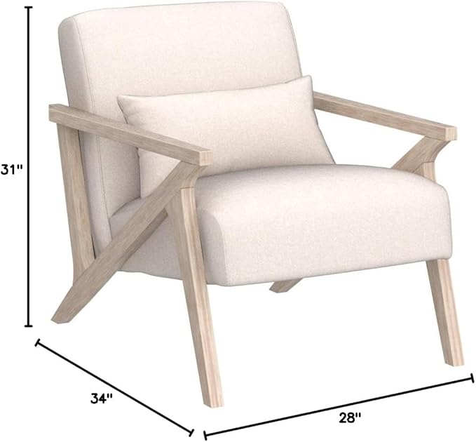 INZOY Mid Century Modern Chair with Wood Frame Upholstered Armchair with Waist Cushion Accent Chair for Living Room Bedroom Apartment Easy Assembly Beige