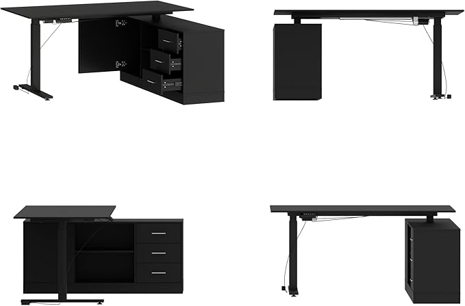 63 W L-Shaped Electric Standing Desk with Cabinet Height Adjustable &amp Reversible Corner Computer Desk with Drawers &amp Storage Shelves for Home Office Black