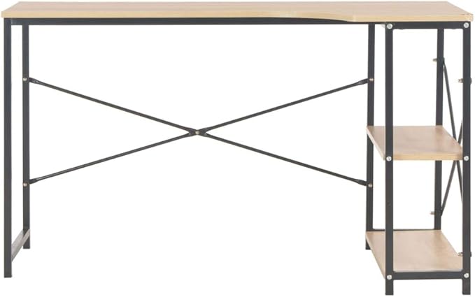vidaXL Computer Desk Office Table with Metal Frame Home Writing Desk with Storage Shelf Monitor Standing Desk Industrial Style Black and Oak