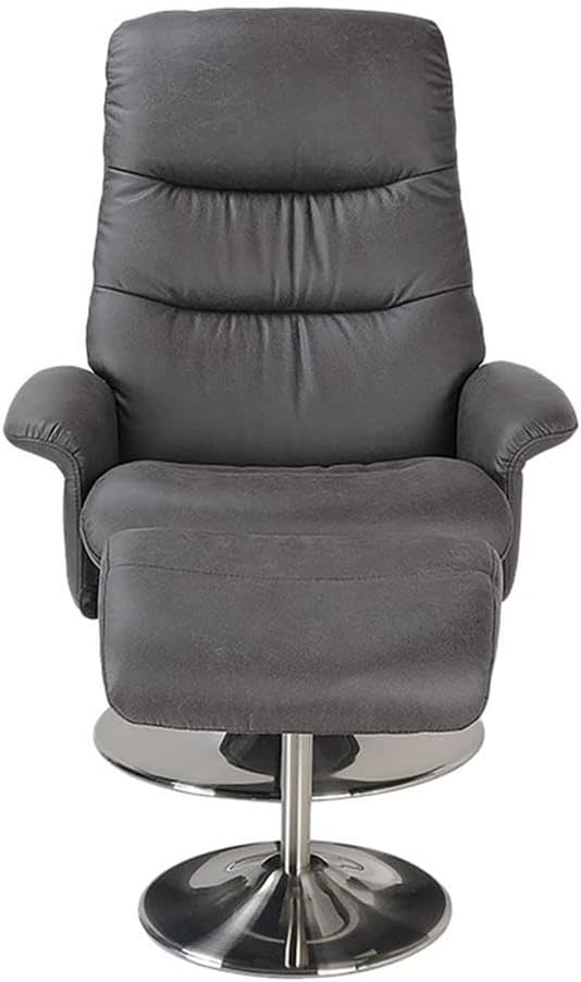 Pemberly Row Contemporary Swivel Recliner Chair with Ottoman Charcoal Leather Look Fabric 30.3 W x 30.7 D x 40.7 H Ergonomic Design 360° Swivel Sturdy Wood Base Living Room Lounge