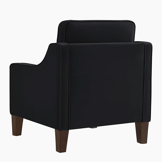 Generic Modern Armchair Living Room Single Seat Sofa Chair with Wooden Legs Upholstered Velvet Accent Chair for Living Room BedroomTaupe (Black)