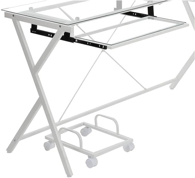 Acme Demas Glass Top L-Shaped Computer Desk with Holder in Clear and White