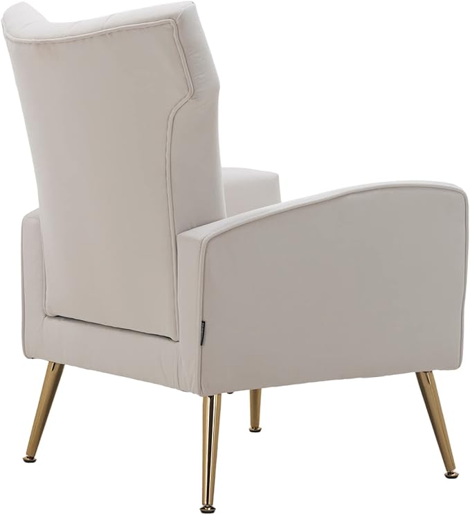 Artechworks Curved Tufted Accent Chair with Metal Gold Legs Velvet Upholstered Arm Club Leisure Modern Chair for Living Room Bedroom Patio White Cream