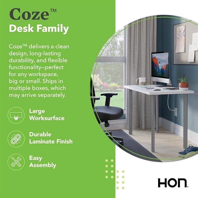 HON Coze Home Office Desks Sturdy Table Computer Desk 48 White Top Black Base