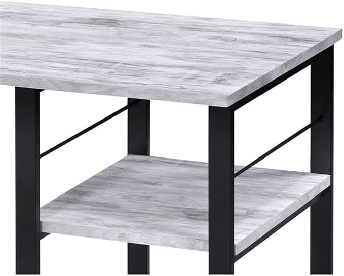 Acme Vadna Wooden Top 2-Shelf Writing Desk in Antique White and Black