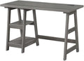 Pemberly Row Trestle Desk with Charging Station 47 x 20 x 29.25 in Particle Board and MDF Gray Wood Finish 2 Shelves 2 USB Ports 2 Plug Outlets Contemporary Home Office Desk