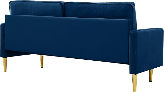 65'’ Velvet Upholstered Loveseat Sofa with Gold Metal Legs Modern Tufted Backrest Couch Solid Wood Frame for Living Room BedroomApartmentOfficeSmall Space (Navy)