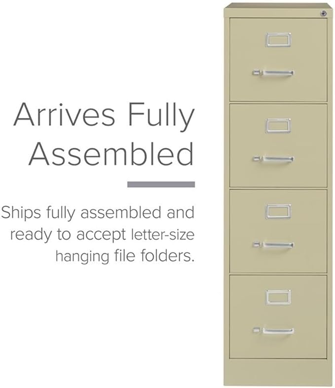 Pemberly Row 4 Drawers 52 Vertical Beige Metal Filing Cabinet Lockable Pre-Assembled Stationary Letter Size for Home Office