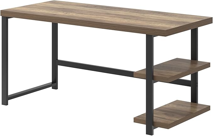 FOLUBAN Computer Desk Modern Home Office Desk with Storage Shelves Writing Study Gaming Table for Living Room Bedroom Rustic Oak 53 Inch
