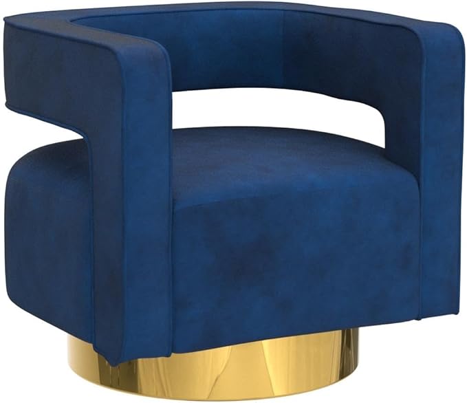 TINA'S HOME Swivel Accent Barrel Chair Modern Velvet Armchair with 3D Curved Open Back &amp Swivel Gold Metal Base Upholstered Club Chair for Living Room Bedroom Nursery Navy(No Assembly Required)