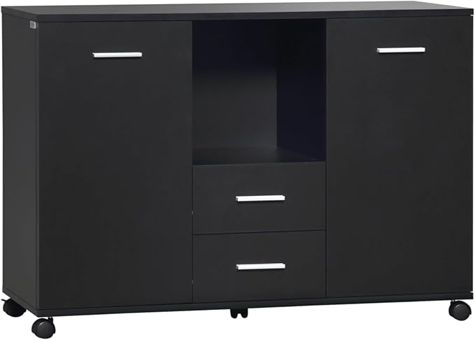 Multifunctional Office Filing Cabinet and Mobile Printer Stand with 2 Drawers Adjustable Shelves Lockable Wheels and Spacious Countertop Ideal for Home Office Study Room