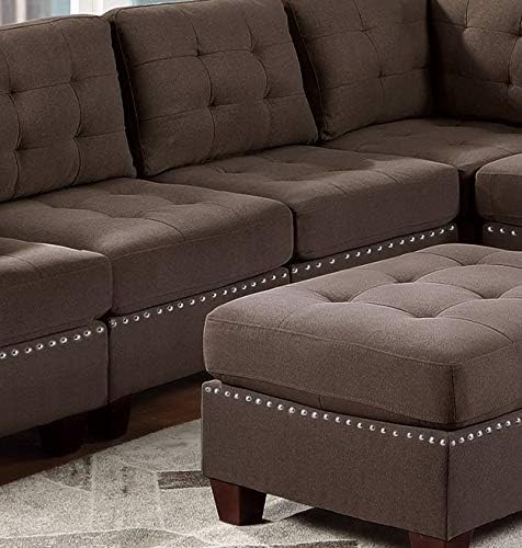 NewCosmos Living Room Furniture Tufted Armless Chair Black Coffee Linen Like Fabric 1pc Armless Chair Cushion Nail Heads Wooden Legs