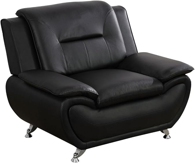 Lounge Comfy Faux Leather Sofa Modern Couch for Small Living Room/Dorm/Bedroom/Office/Apartment for Small Spaces (Black-2 Single Seat)