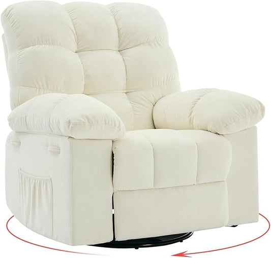 Oversized Swivel Rocker Recliner Chair for Adult360°Swivel Rock ReclinerExtra Wide Manual ReclinersChenille Upholstery Overstuffed Soft Rocking Sofa ChairBeige