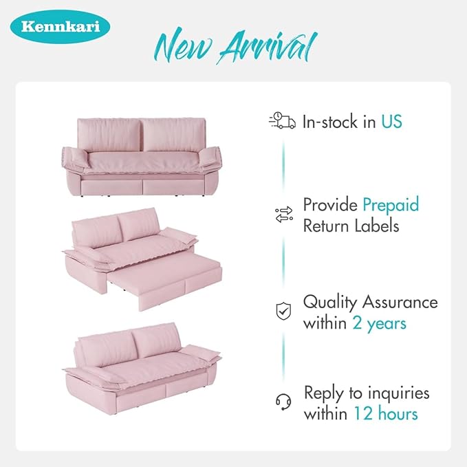 73.2 Queen Size 3-in-1 Convertible Pull Out Sofa Bed with Wheels Multi-Functional Velvet Loveseat Bed for Living Room and Bedroom (Pink)