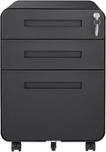 3 Drawer Metal File Cabinet with Lock – Fully Assembled Mobile Storage Organizer – Anti-Tilt 5-Wheel Rolling Design – Fits A4/Letter/Legal Size – Under Desk Filing Cabinet for Home Office