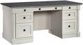 Sauder Palladia Office Desk with Drawers Executive Desk with File Cabinet Storage Cable Management Keyboard Tray in Glacier Oak Finish
