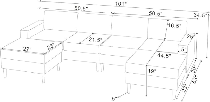 101 L-Shape Modular Sectional Couch Convertible Corduroy Couch with 2 Ottomans Modern 4 Seater Upholstered Modular Sectional Sofa for Apartment Living Room Dark Green