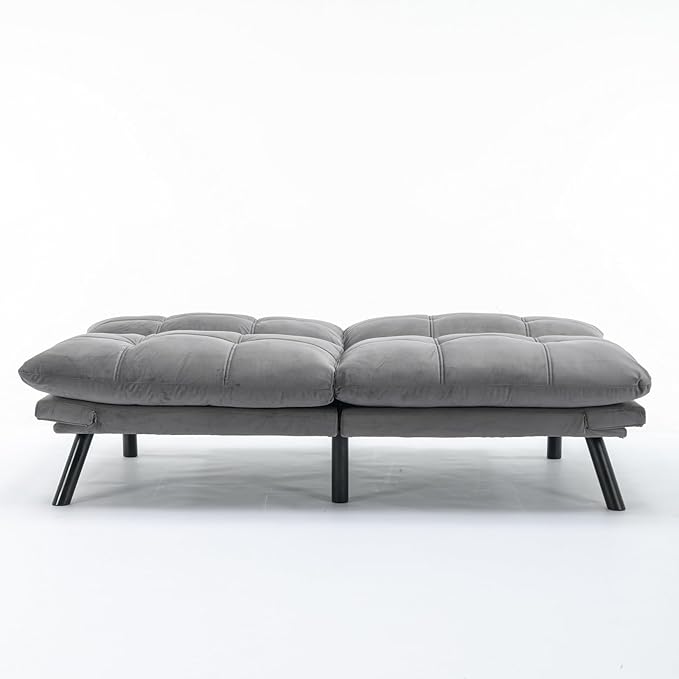 Anwick Futon Sofa Bed Velvet Convertible Futon Sleeper Couch 71 Sleeper Sofa Bed with Adjustable Backrest Modern Loveseat Couch for Compact Living Room Apartment Office (Grey)